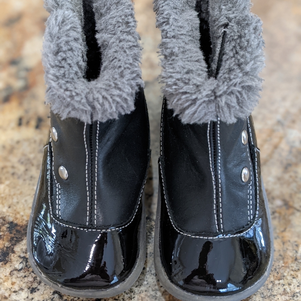 Patent leather black boots